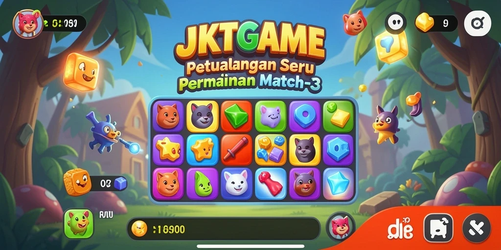 Tampilan menarik gameplay Match-3 JKTGAME yang menantang.