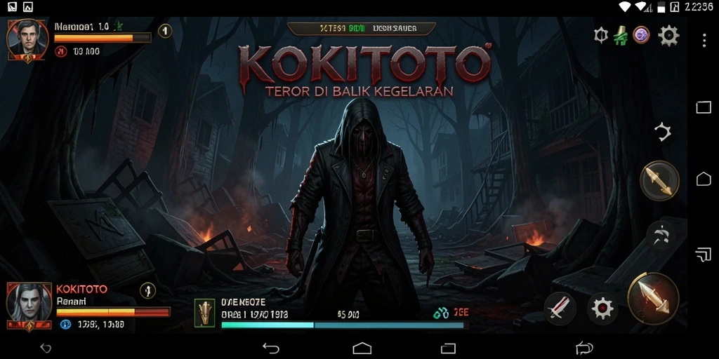 Screenshot menampilkan gameplay menegangkan KOKITOTO dengan suasana Horror yang mencekam.
