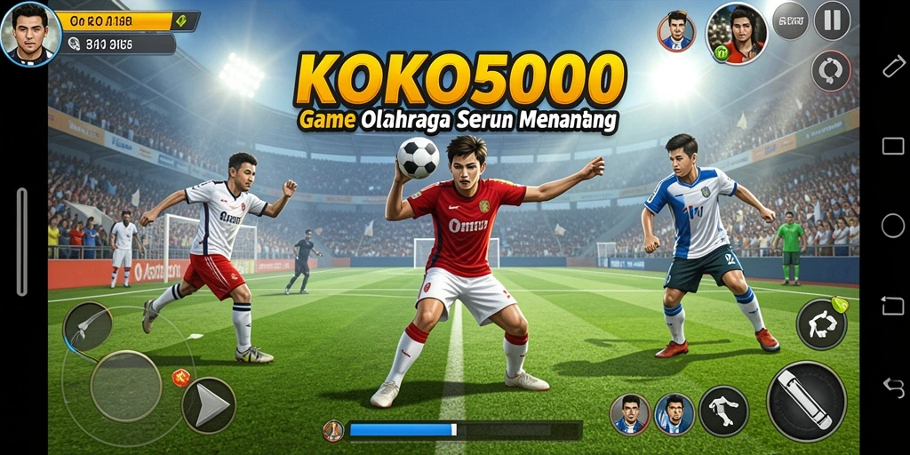 Screenshot KOKO5000 menunjukkan aksi seru di lapangan olahraga.
