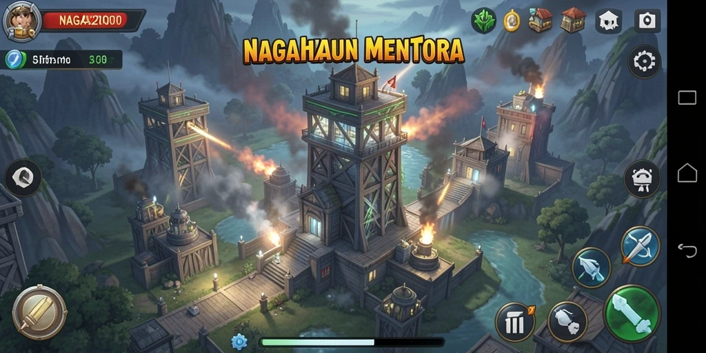 Screenshot utama NAGA2000 yang menunjukkan gameplay seru Tower Defense.